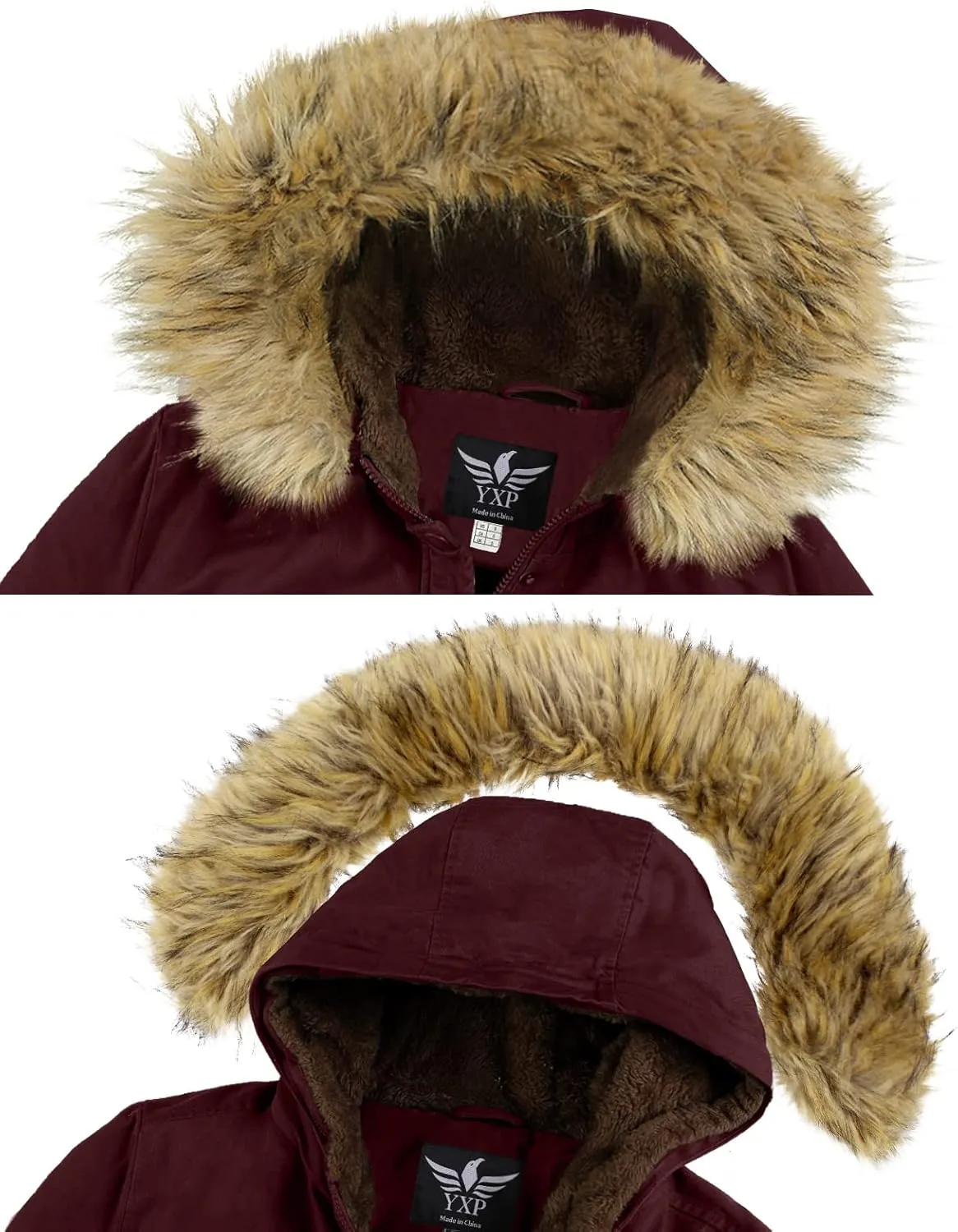 YXP Women's Winter Thicken Military Parka Jacket Warm Fleece Cotton Coat with Fur Hood