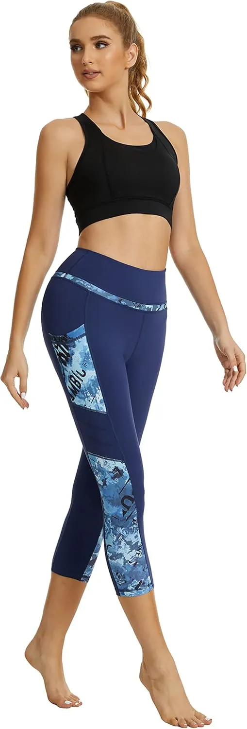 Zinmore Women's Capri Yoga Pants Exercise Running Workout Leggings with Pockets